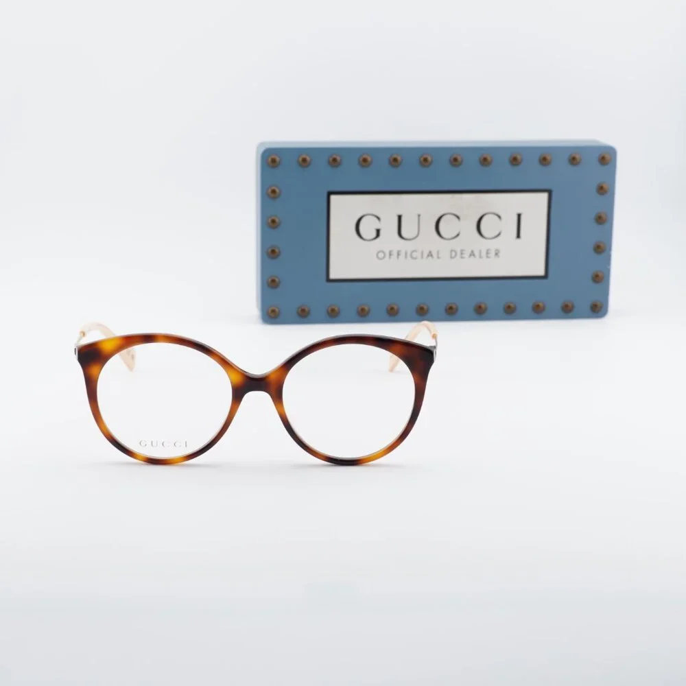 Gucci GG1009O 001 Round Eyeglasses 52mm Havana/Gold - Picture 6 of 12